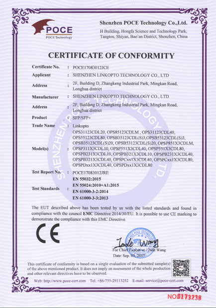 Κίνα Shenzhen linkopto Technology Co. Ltd Πιστοποιήσεις